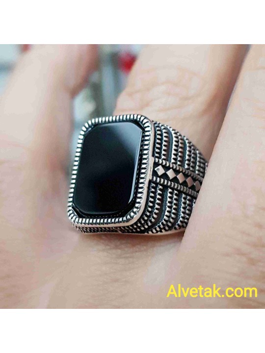 925 Ayar Siyah Oniks Taşlı Gümüş Erkek Yüzük : 01006